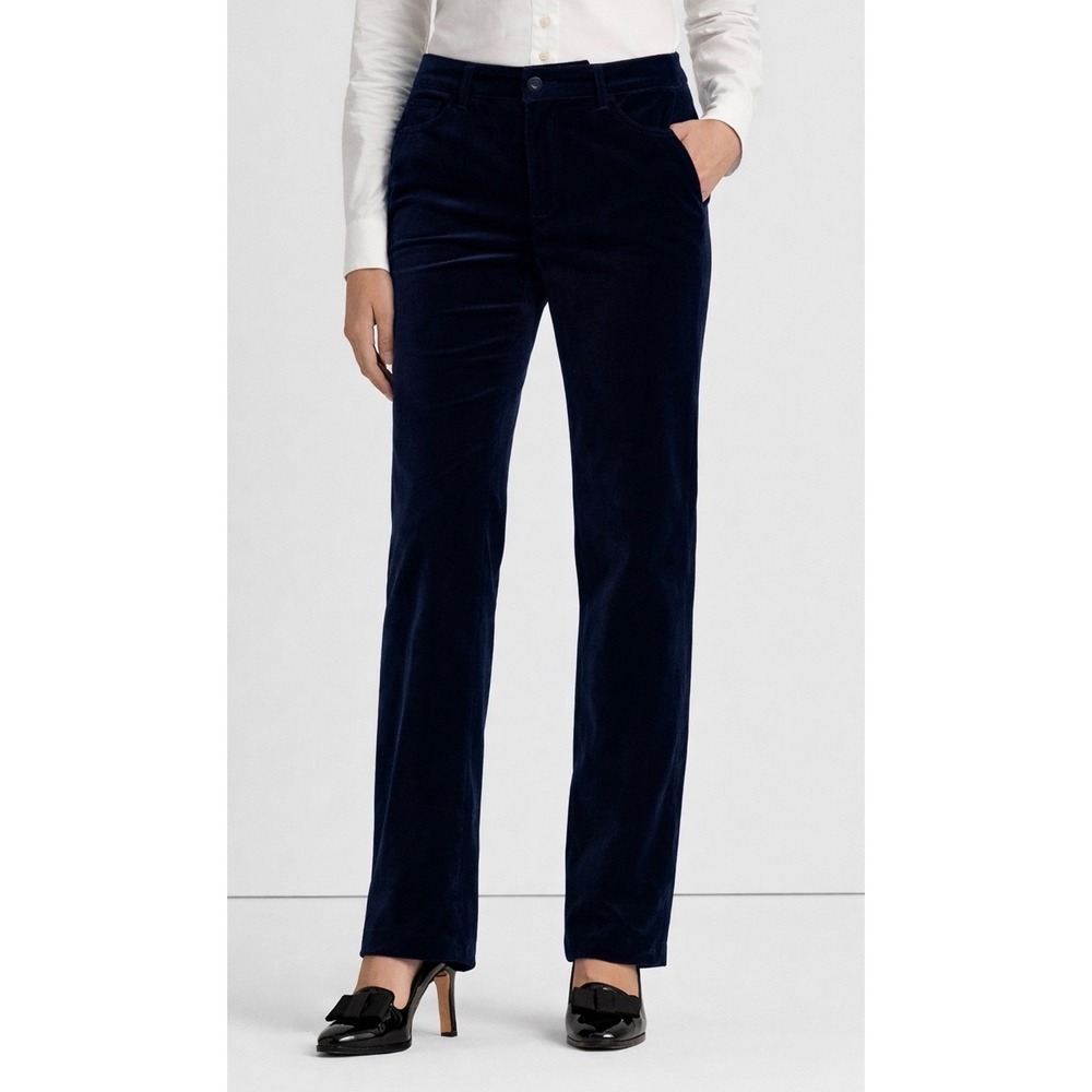 Lauren Ralph‎ Lauren Navy Blue Velvet Straight Leg Pants Size 12